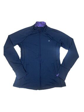 ✨ Danskin Black Full Zip Activewear Jacket Medium Purple Paisley Trim Yoga ✨